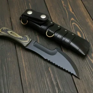 Premium BWK forest tracker knife 62 HRC multipurpose knife 12.5 inch knife saw teeth olive green micarta handle rough gripper leather sheath