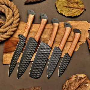 Handmade Carbon Steel Chef Knife Set with Leather Roll – Artisan Kitchen Knives