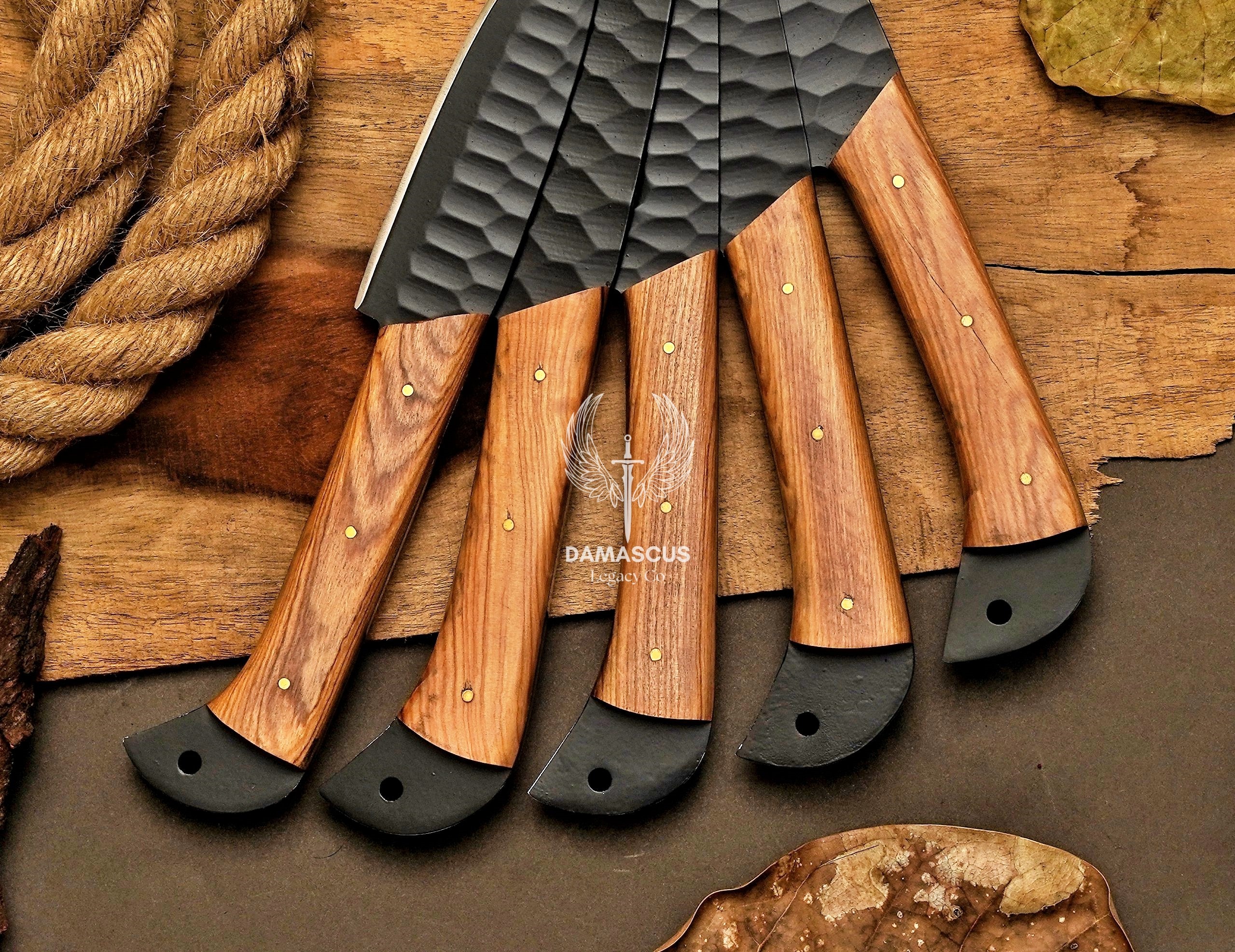 Handmade Carbon Steel Chef Knife Set with Leather Roll – Artisan Kitchen Knives - Image 4