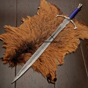 Handmade Damascus Steel Glamdring Sword Replica – Gandalf’s Sword | Hobbit Collectible | Fantasy Cosplay Prop | Gift for LOTR Fans