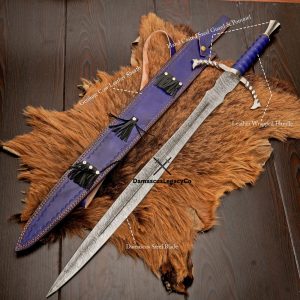 Handmade Damascus Steel Glamdring Sword Replica – Gandalf’s Sword | Hobbit Collectible | Fantasy Cosplay Prop | Gift for LOTR Fans