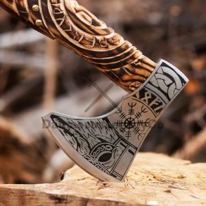 Rustic Decor Viking Axe with Personalized Engraving – Hand Forged Carbon Steel