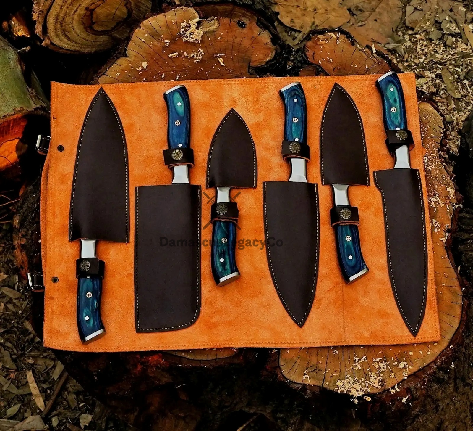 6-Piece Damascus Steel Chef Knife Set with Bag - Handmade Kitchen Knives - Image 2