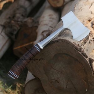 Hand Forged Steel Axe Decorative Viking Hatchet with Leather Handle