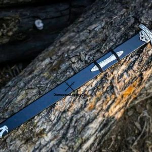 Handmade Damascus Steel Viking Sword – Medieval Collectible with Scabbard