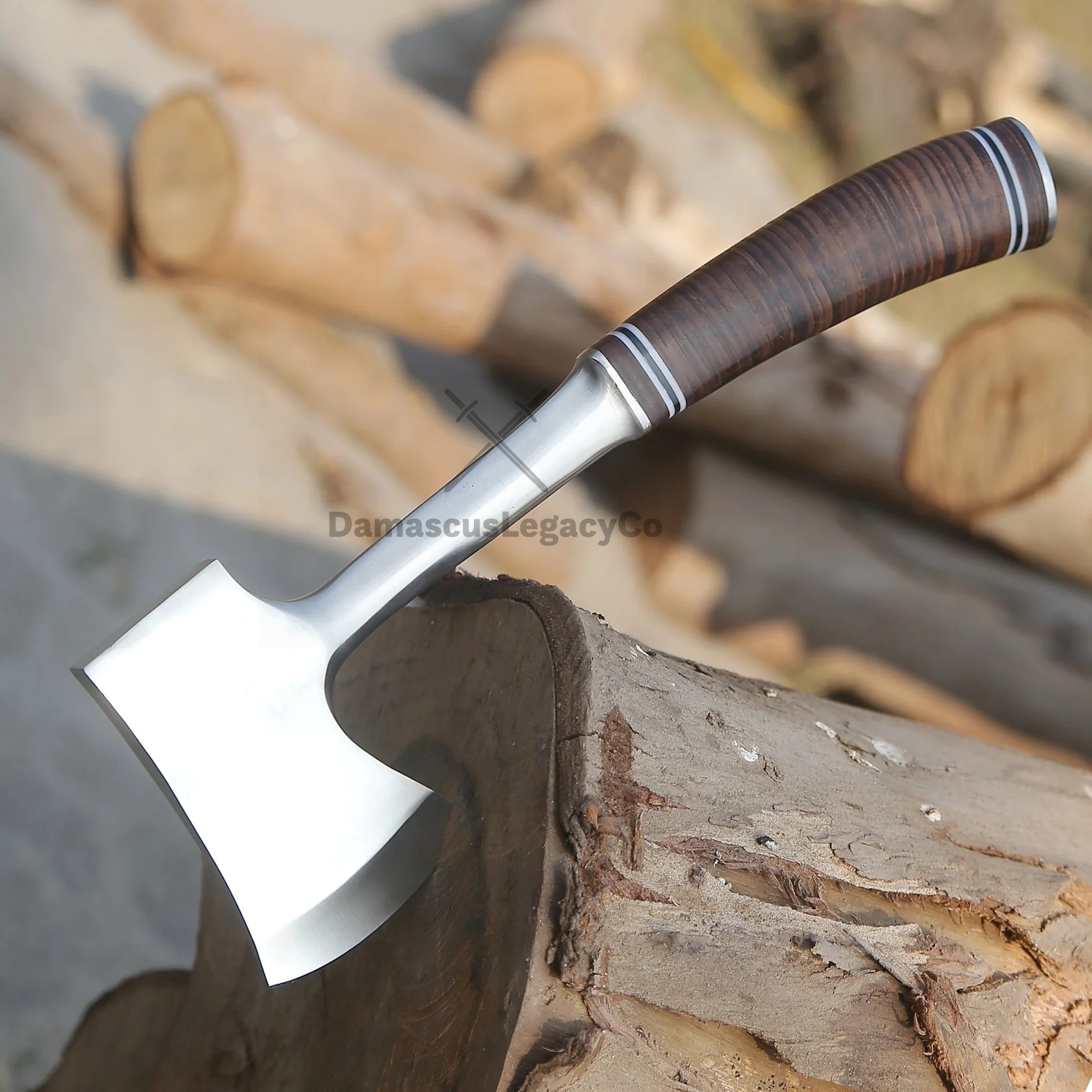 Hand Forged Steel Axe Decorative Viking Hatchet with Leather Handle - Image 6