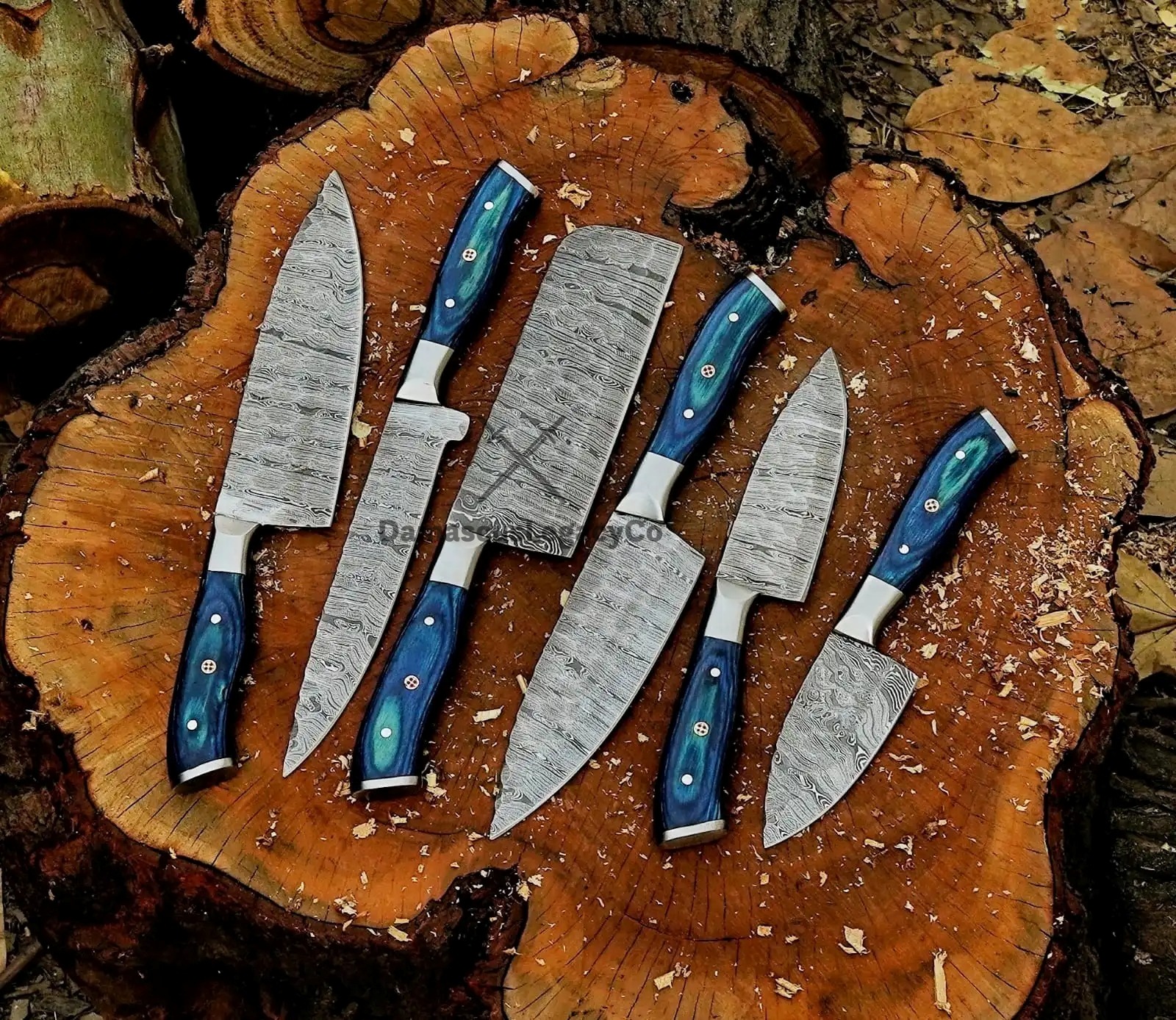 6-Piece Damascus Steel Chef Knife Set with Bag - Handmade Kitchen Knives - Image 4