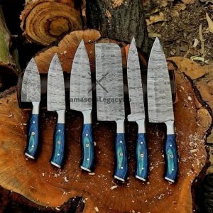 6-Piece Damascus Steel Chef Knife Set with Bag – Handmade Kitchen Knives